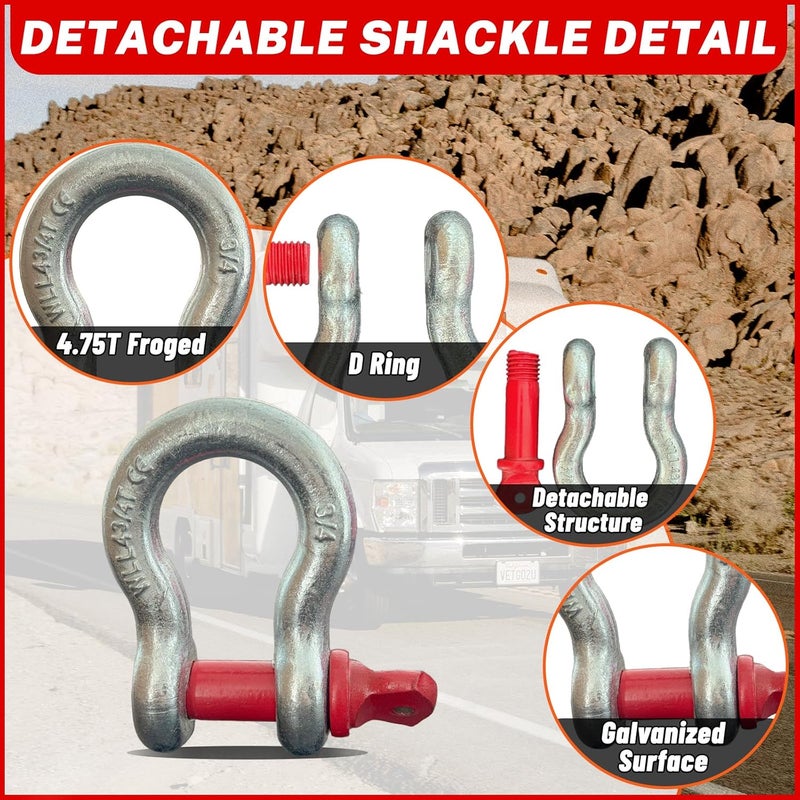HENBOW 5 Ton Swivel Lifting Hooks and D Ring Shackles,G80 Chain Hooks with 4.75 Ton Shackle,11000Lbs Safety Load Limit,Heavy Duty Alloy Steel Shackle,Round Rotating Swivel Snap Hook - Image 4